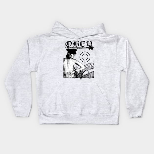 Obey - Classic Hardcore Punk Artwork Kids Hoodie by Vortexspace